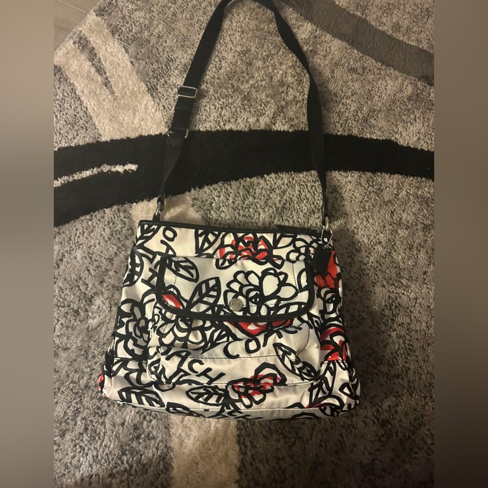 Coach Black and Red Floral Shoulder Bag
